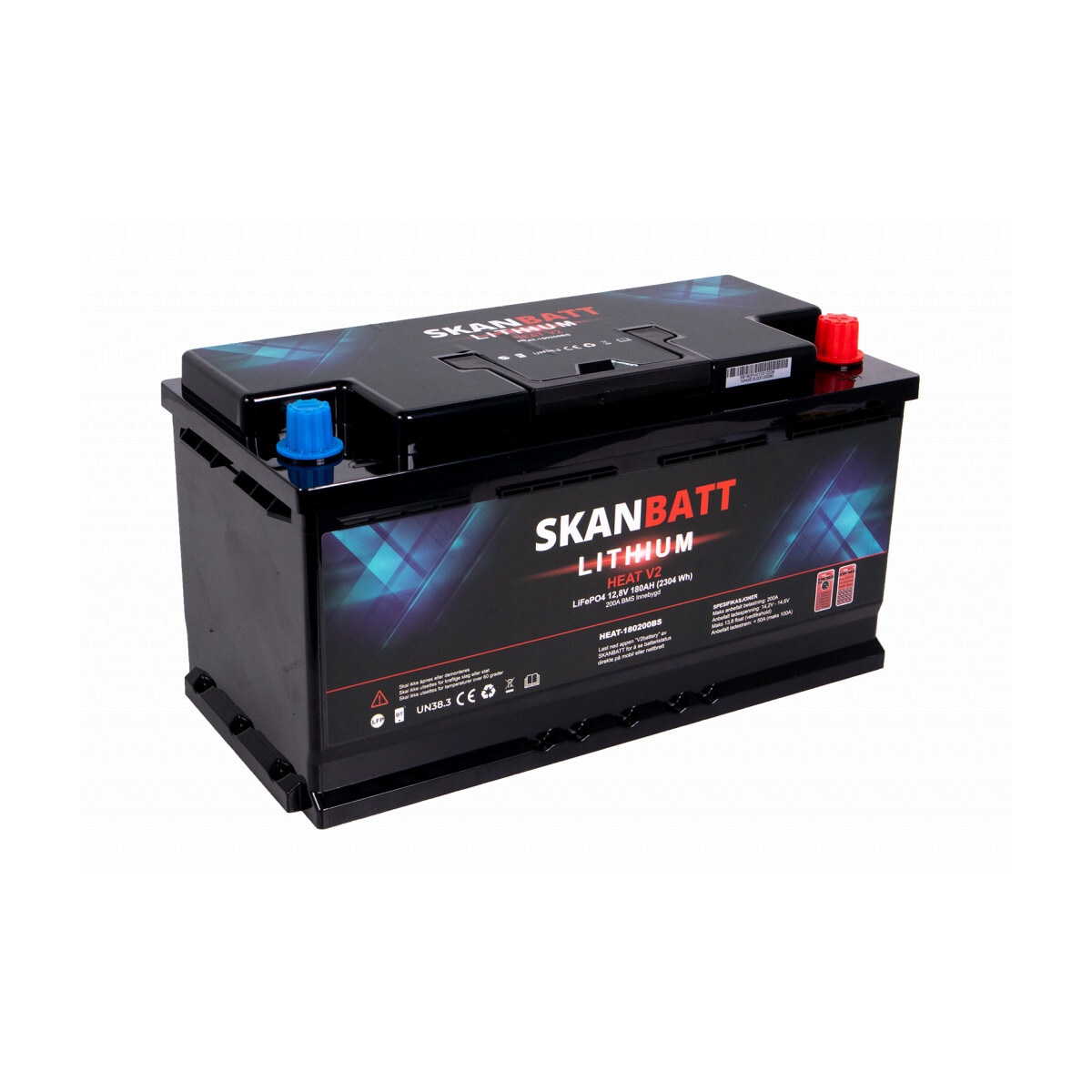 SKANBATT V2 Lithium HEAT Batteri 12V 180AH 150A BMS - Bobil - Bluetooth