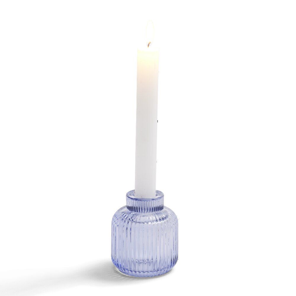 Bougeoir verre double usage bleu Ø7xH8,5cm