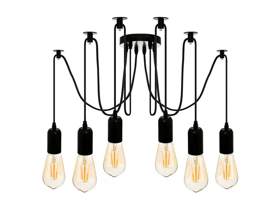 Luminaire Lustre 6 Suspensions en Métal Noir
