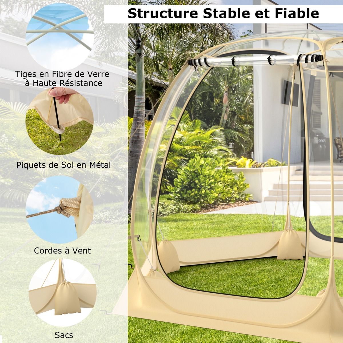 Tente Bulle à Ouverture Instantanée pour 6 à 10 Personnes Tente Dôme d'Extérieur 328 x 328 cm Résistante Aux Intempéries Transparent - Lidl-Manfred