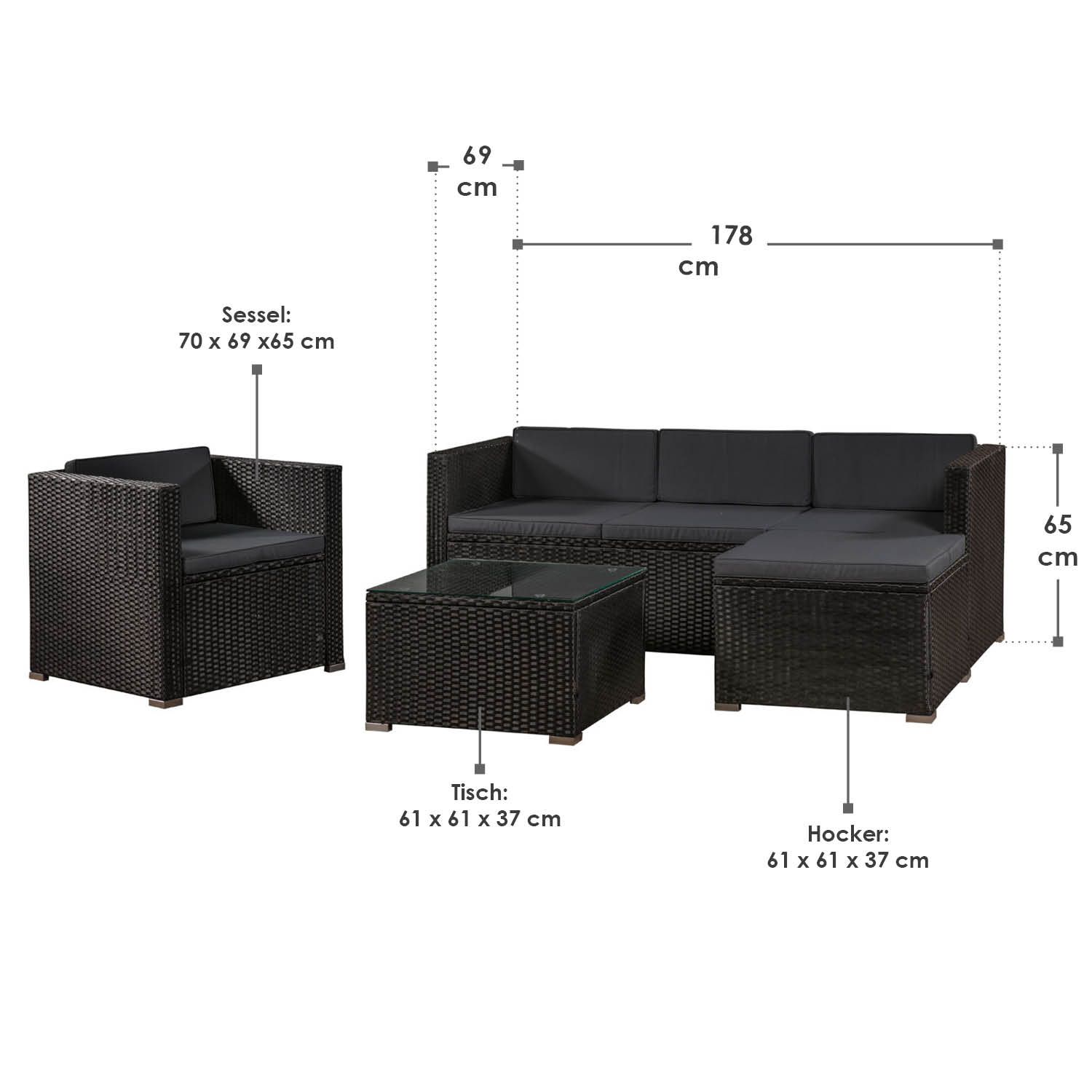 Punta Cana L polyrotan zwarte loungeset