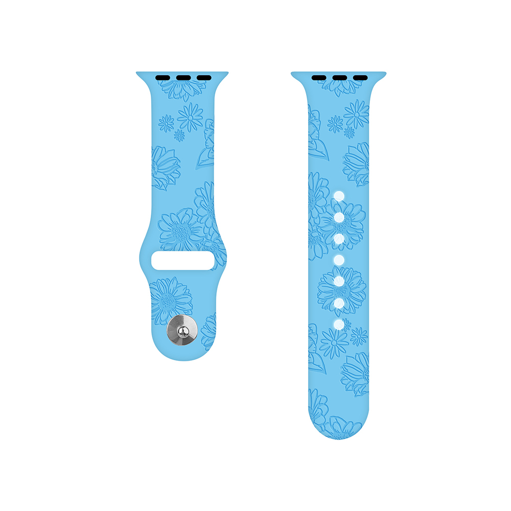 Apple Watch (49/46/45/44 mm) Silikon Sport Armband Sonneblumen Muster (Gelenkumfang: 180-230mm) - Blau