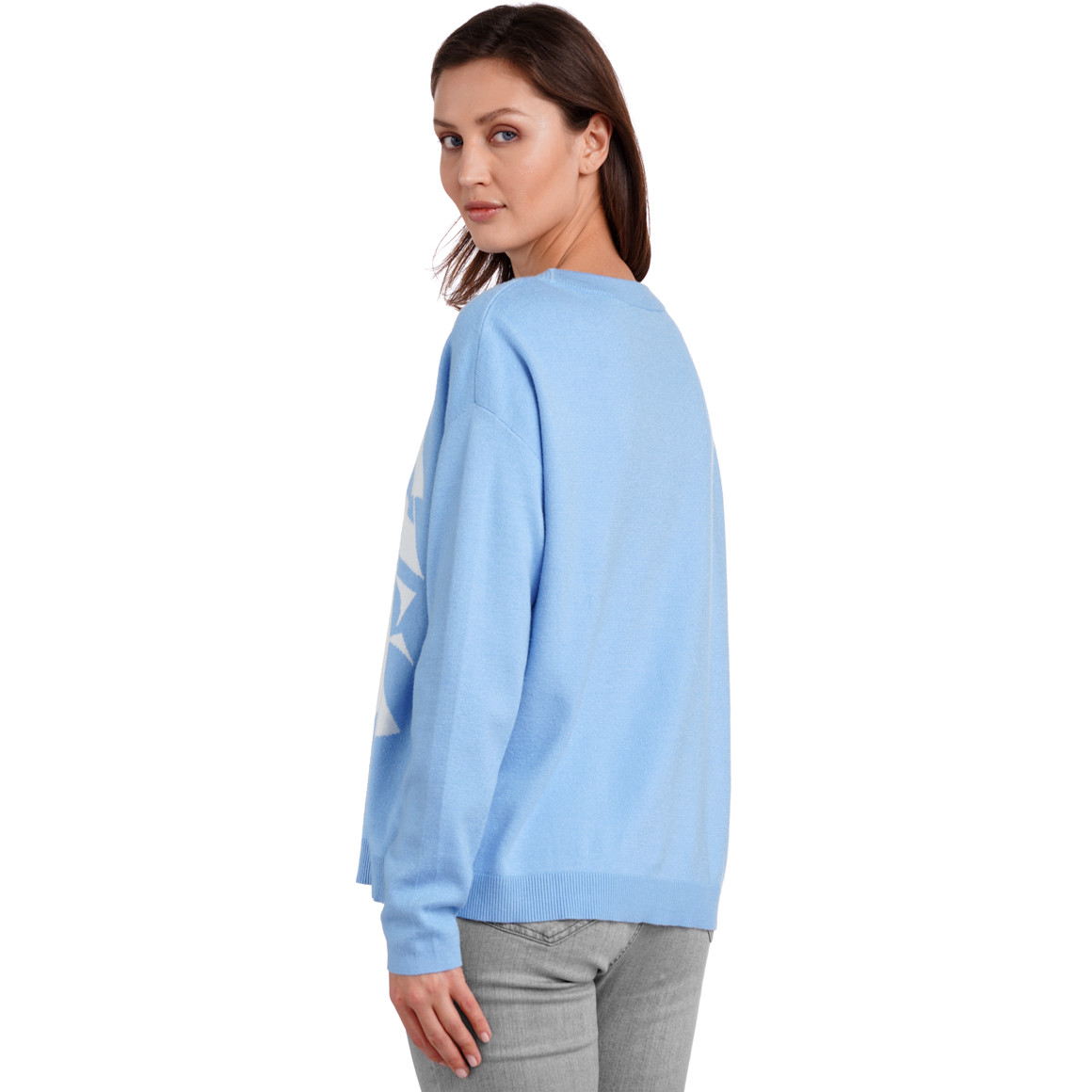 Gina Benotti Damen Strickpullover mit Buchstaben-Motiv hellblau