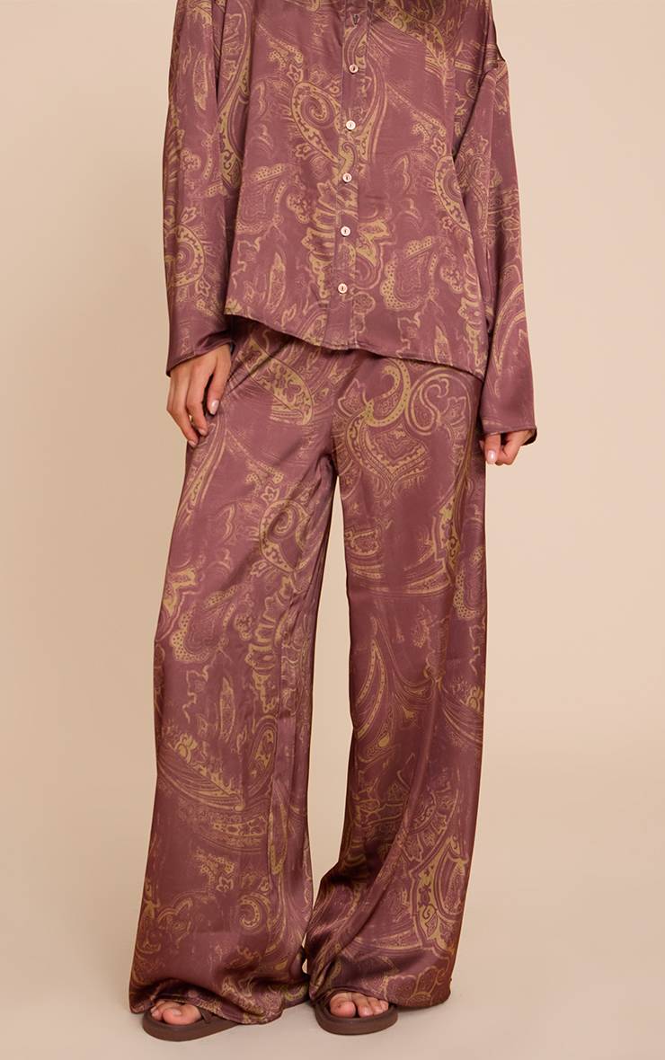 Marron Pantalon Large En Satin