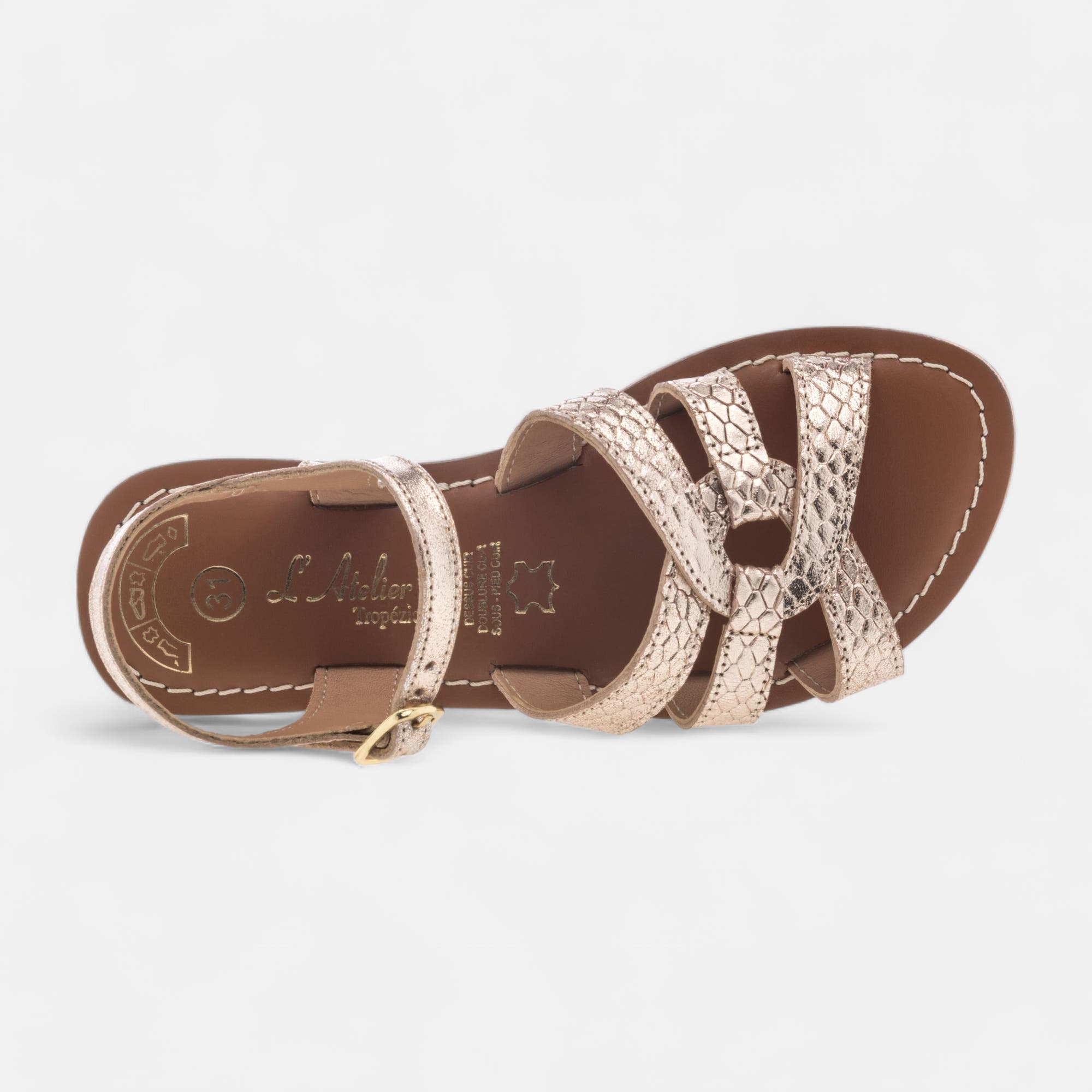 Nu-pieds Fille en cuir or