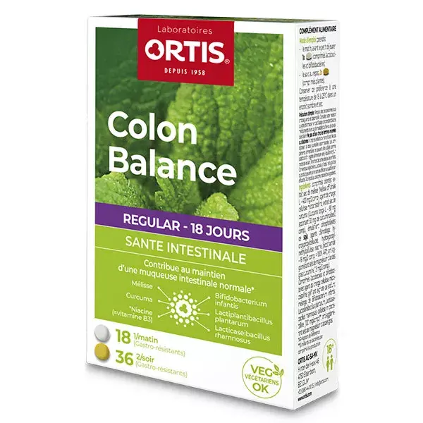 Ortis Colon Balance - Saúde Intestinal Regular - Alívio do Inchaço e Flatulência - 54 comprimidos