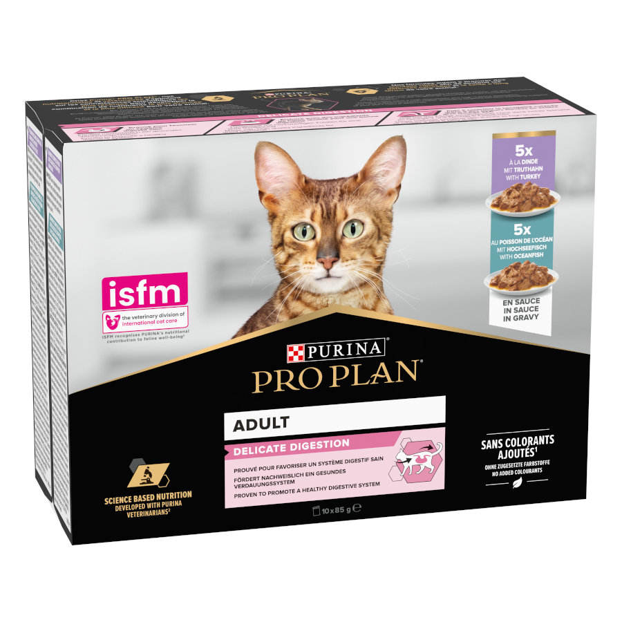 Pro Plan Adult Delicate Digestion Peru e Peixe do Oceano em Molho Sachês para Gatos - Pacote com 10 unidades