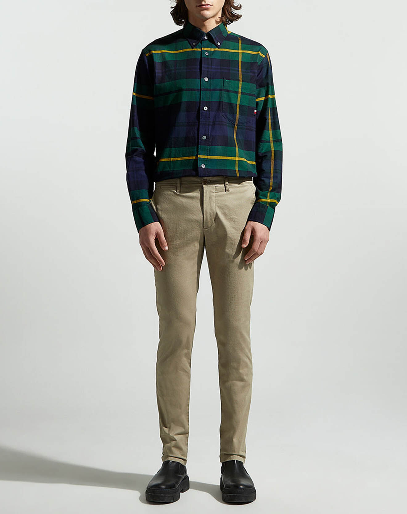 Tommy Hilfiger Chemise ajustée Blown Up tartan vert/bleu