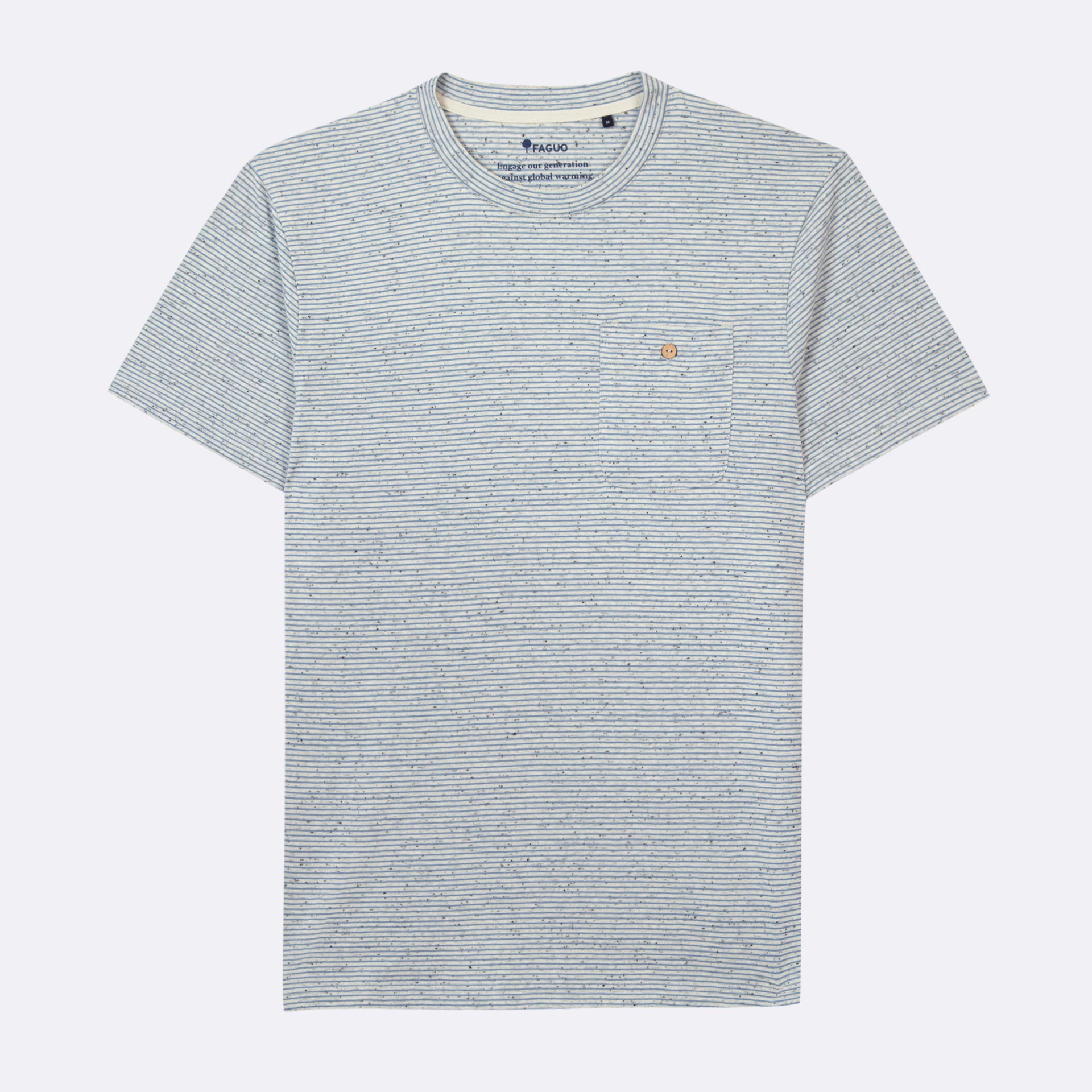 T-shirt col rond écru & bleu clair Coton et coton bio - modèle Olonne