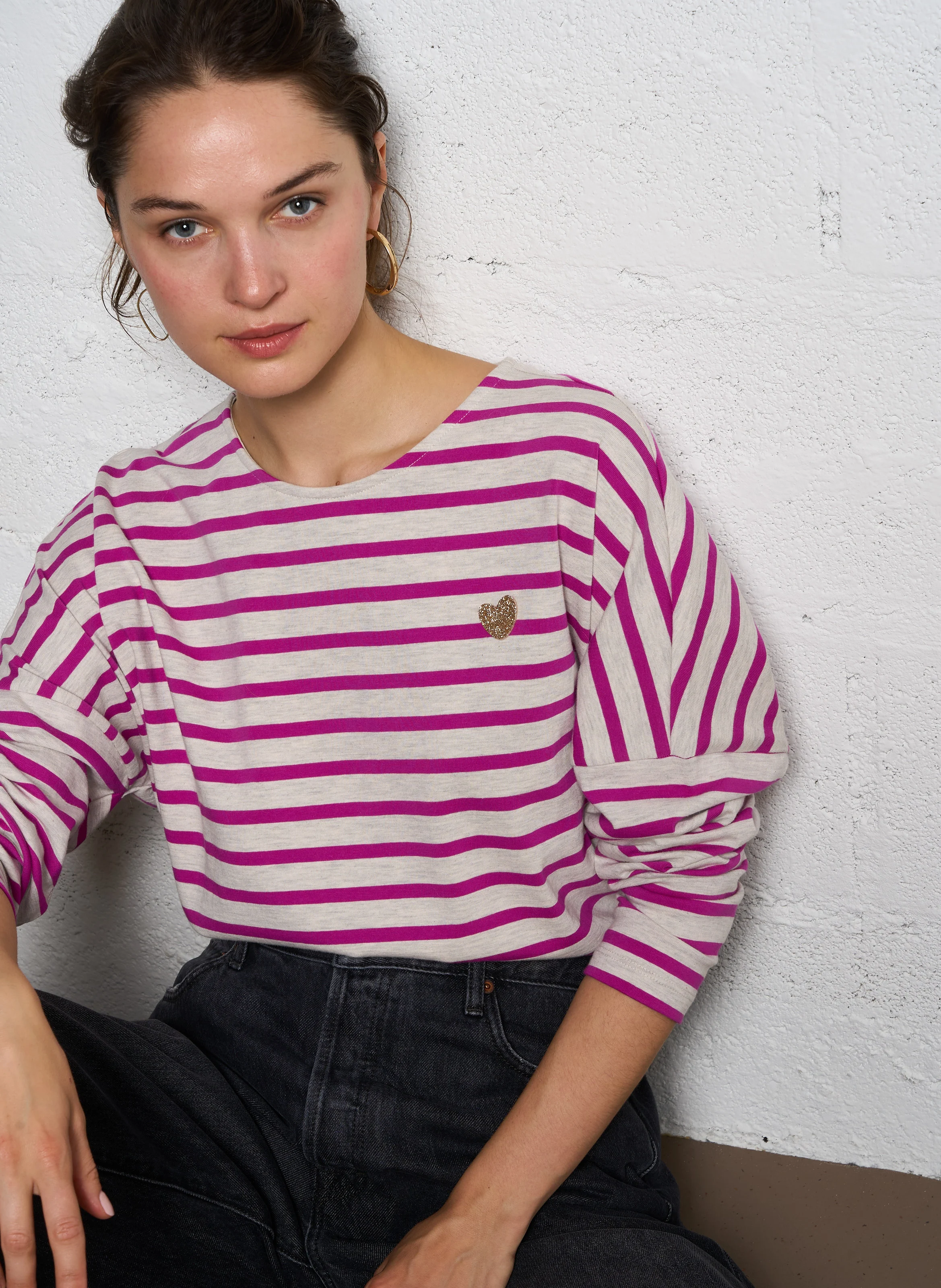 FILLY - Tee-shirt manches longues rayé en coton | Rose
