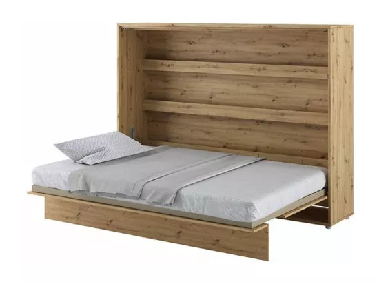 Lit escamotable horizontal avec étagères chêne artisan Noby 140x200-Avec matelas
