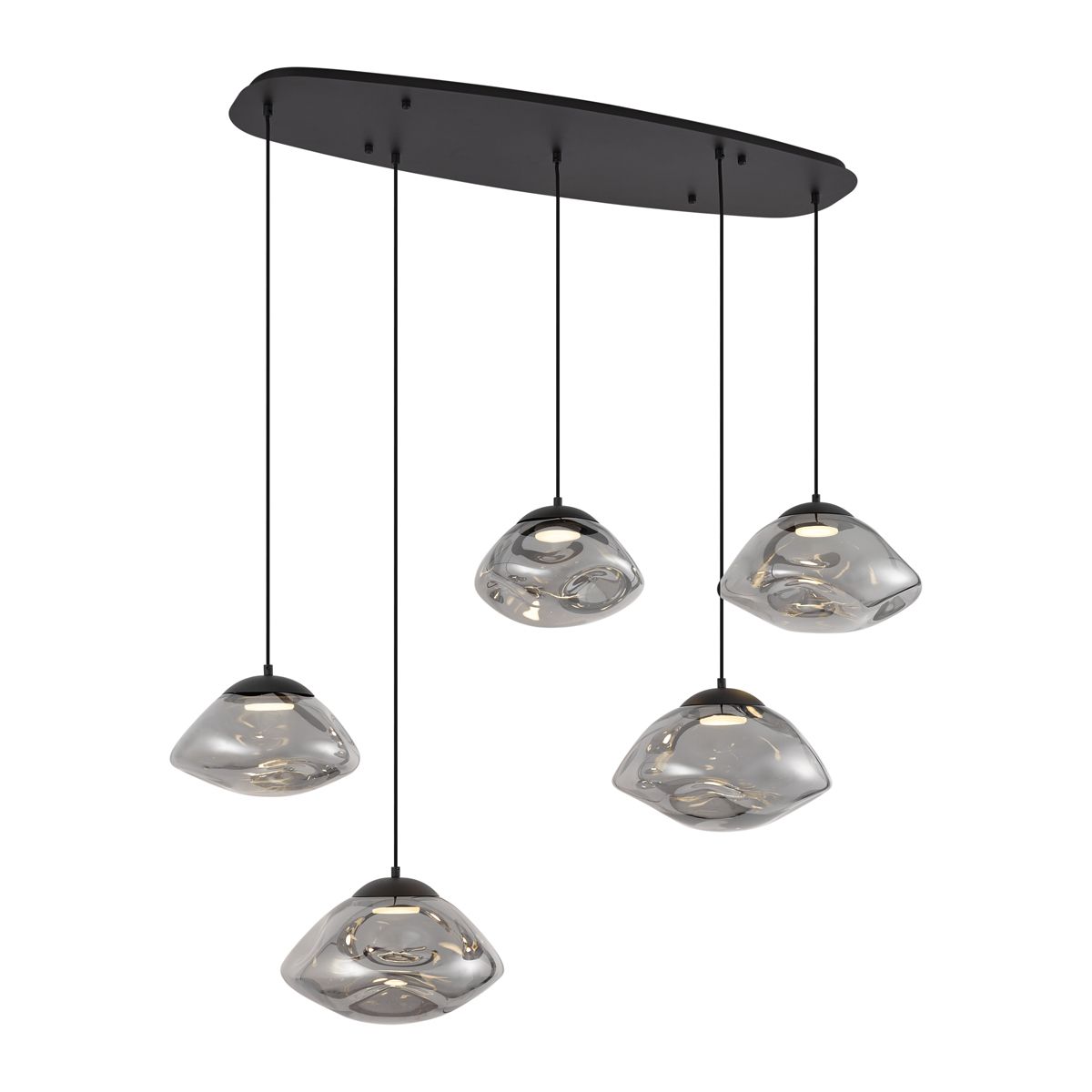Design hanglamp zwart met smoke glas 5-lichts - Gus