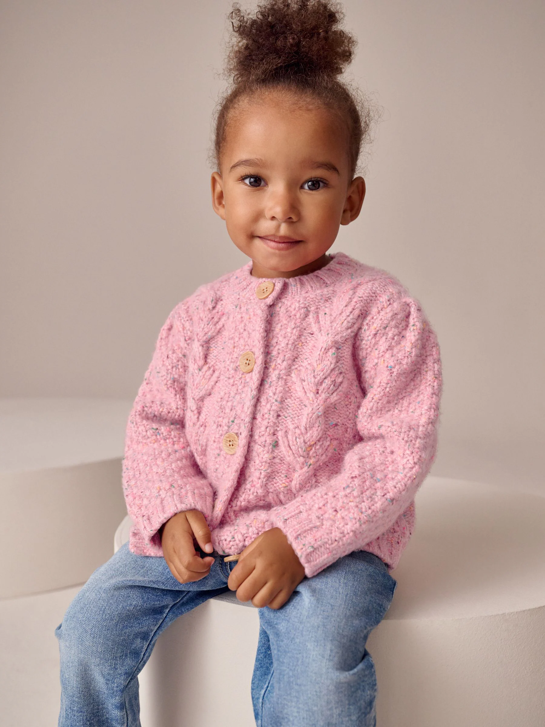 Roze - Grofgebreid gebobbeld vest (3 mnd-10 jr)
