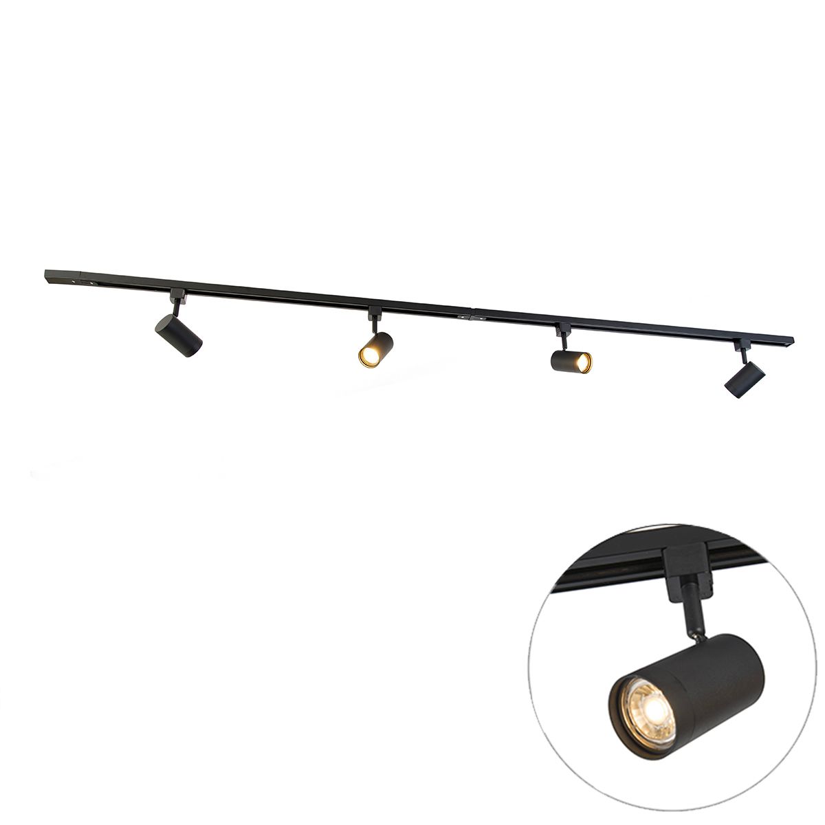 Smart 1-fase railsysteem met 4 wifi GU10 spots zwart - Iconic Jeana
