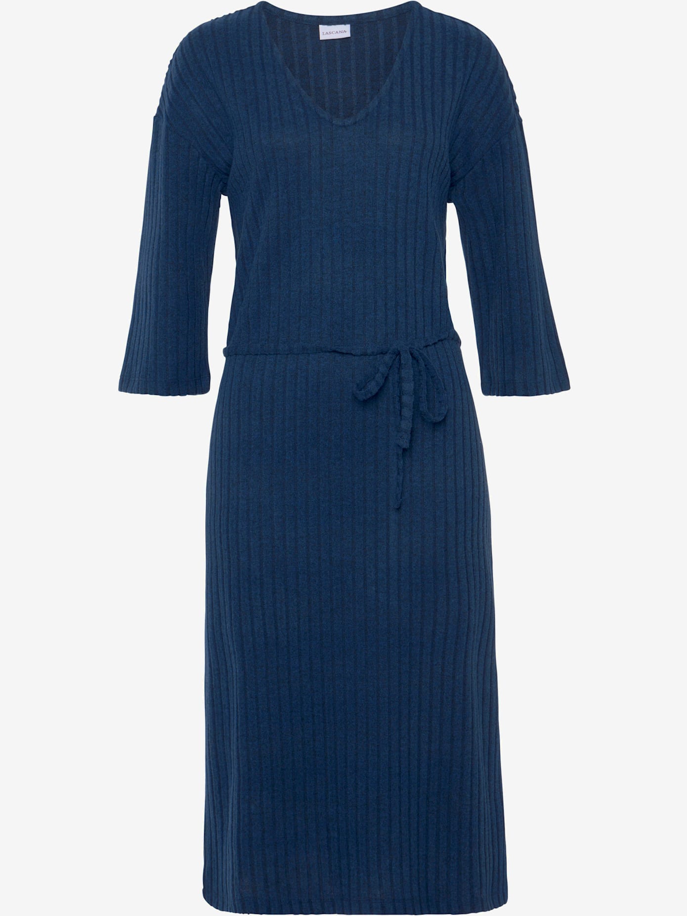Robe en matière sweat robe longue côtelée avec encolure en v