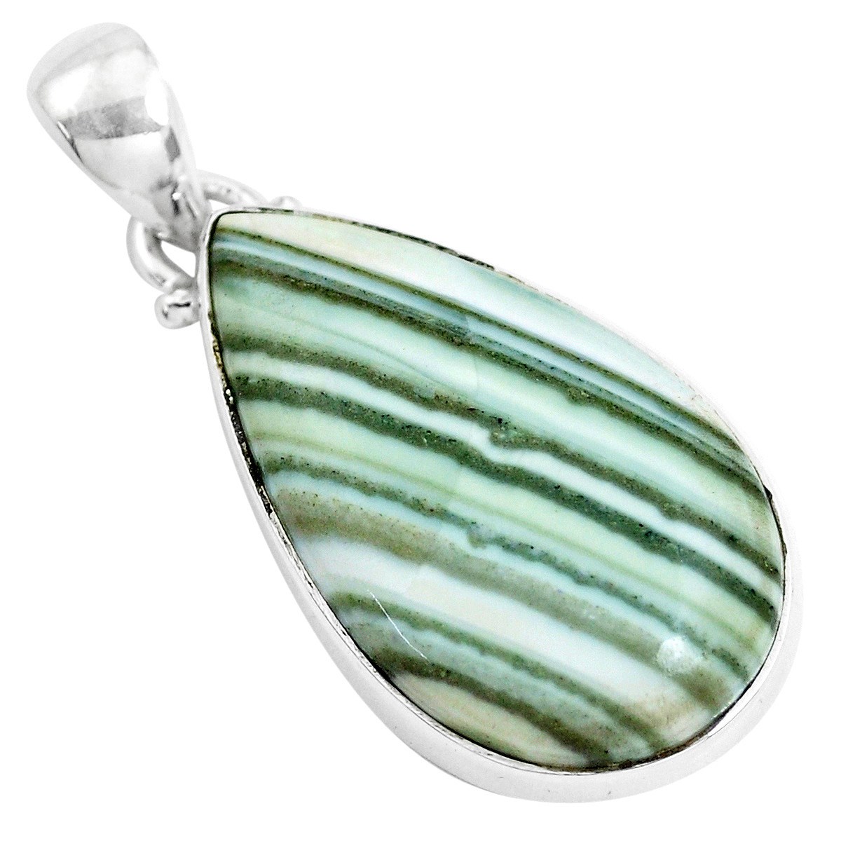 Pendentif en argent goutte en opale verte rayée + chaine 3cm gxi310
