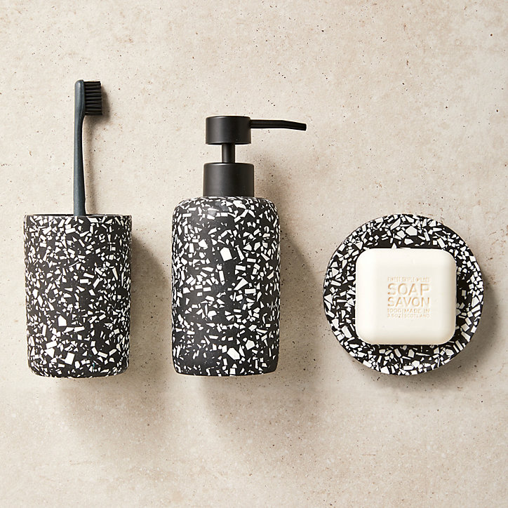 Gobelet salle de bains, noir et blanc, Terrazzo