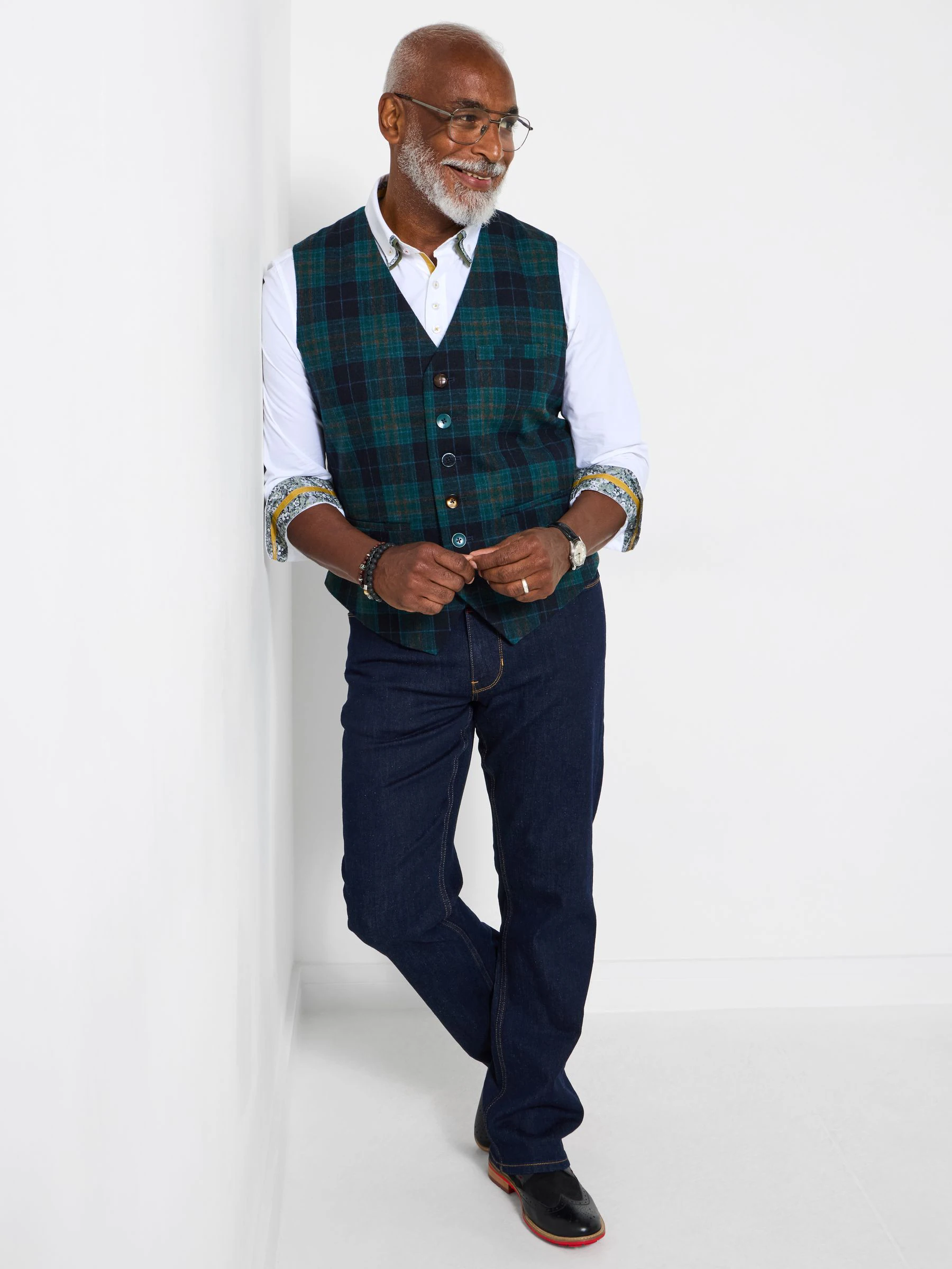 Joe Browns Contrast Buttons Check Trim Tailored Waistcoat