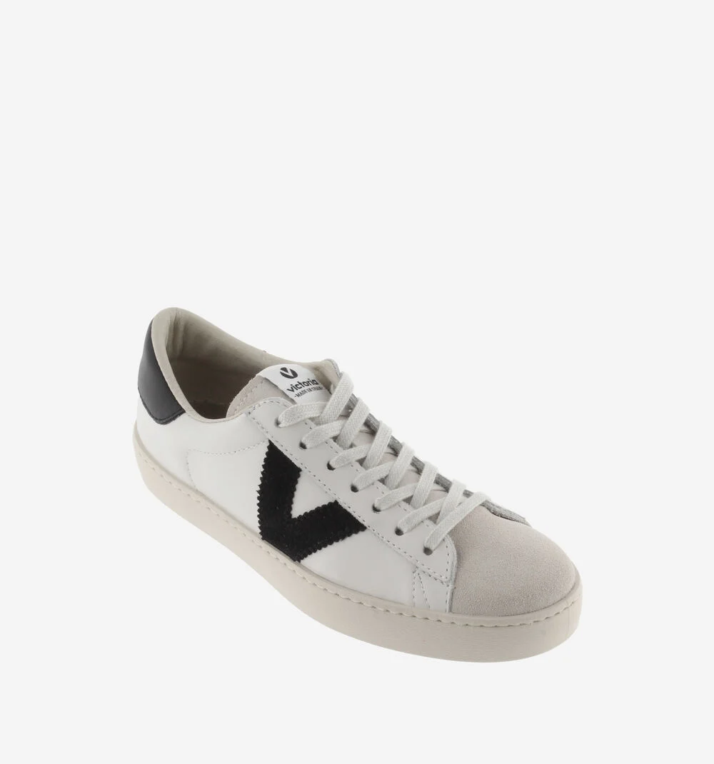 BERLÍN CUIR & CUIR FENDU Baskets blanches unisexes en cuir NEGRO