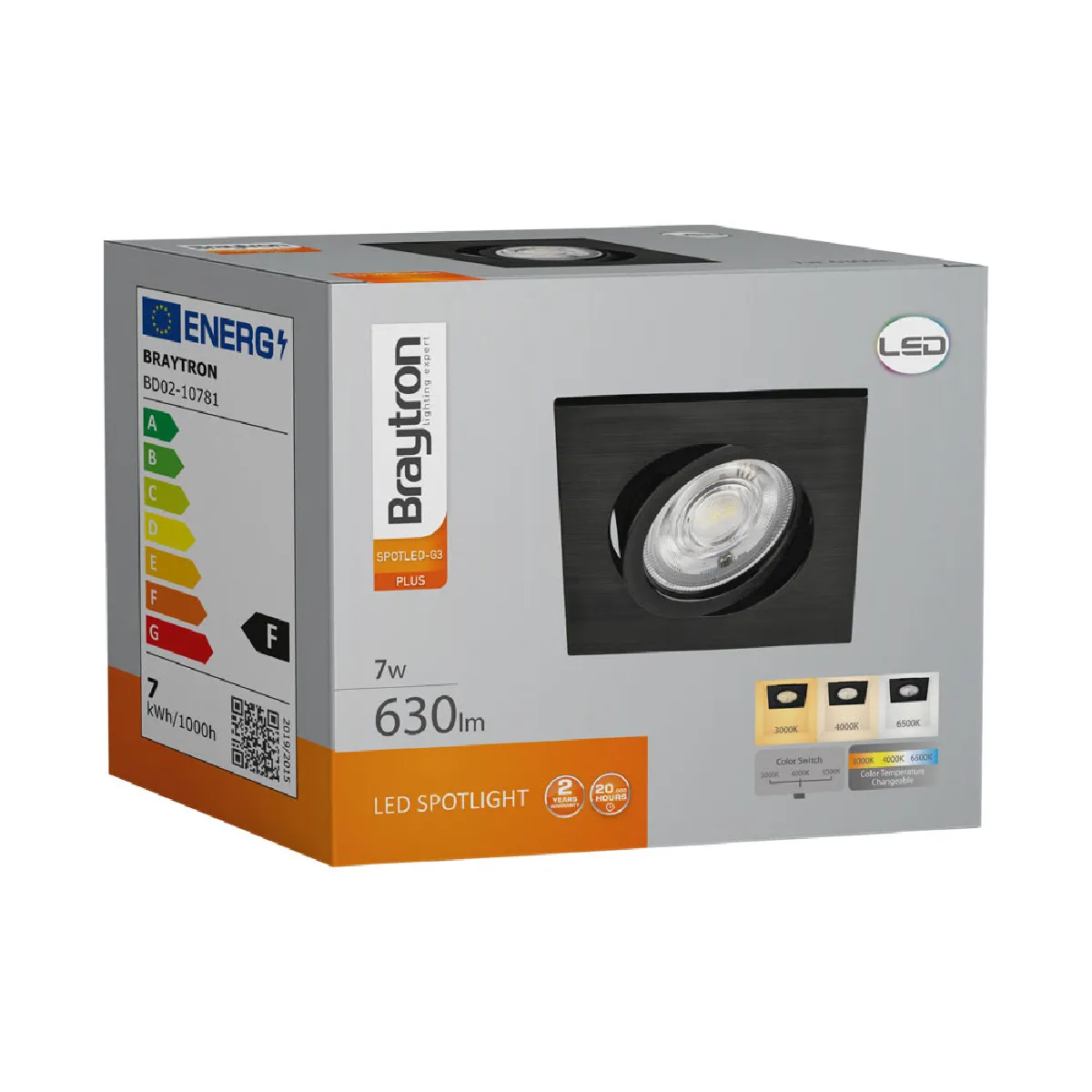 Braytron 10 Spots LED 3en1 7W - Carré Noir