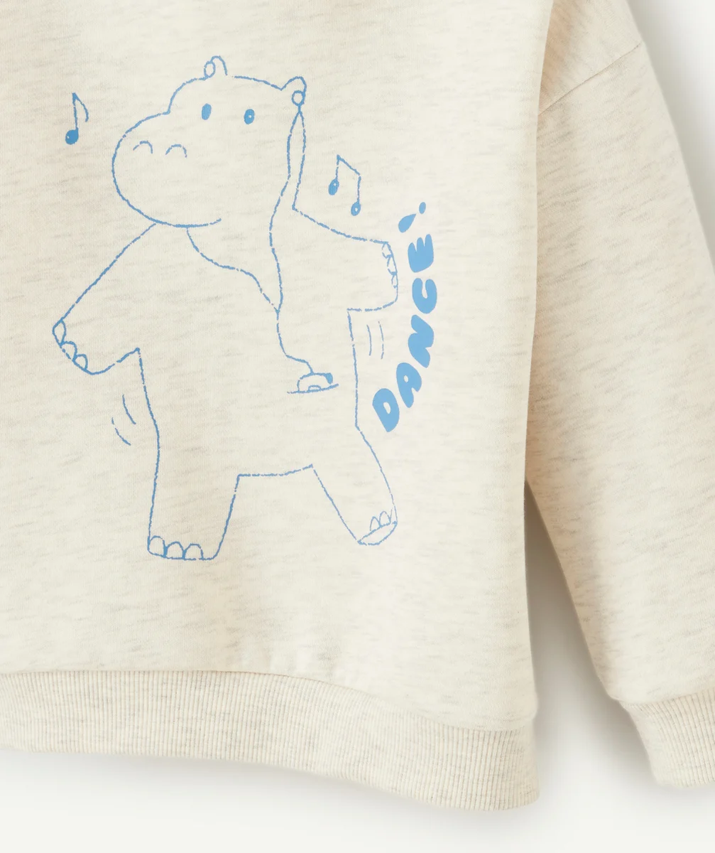 SWEAT BÉBÉ GARÇON EN FIBRES RECYCLÉES GRIS CHINÉ MOTIF BLEU