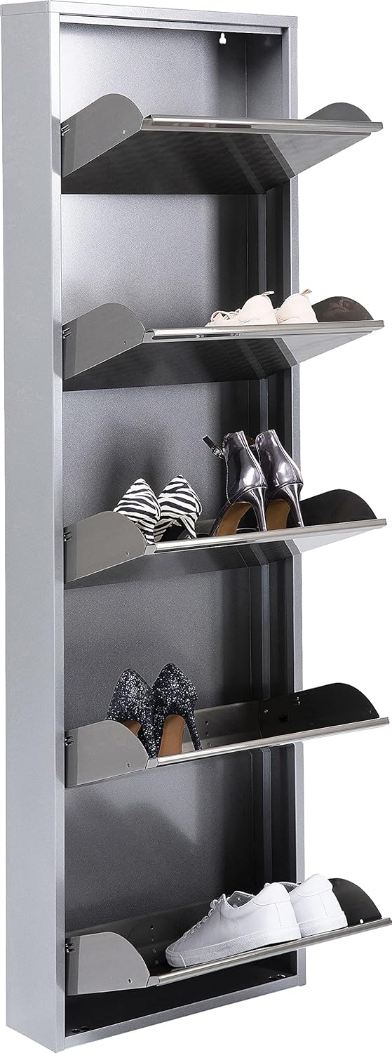 Kare Design 5er Schuhkipper Caruso, Metall/Silber, Schuhablage für bis zu 10 Paar Schuhe, 170x50x14cm