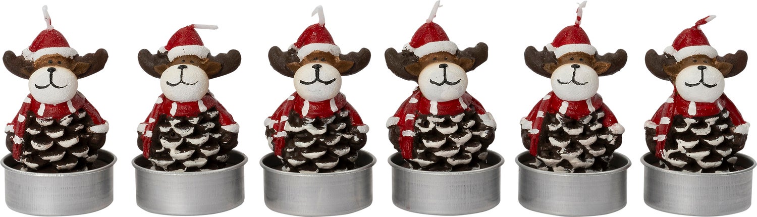 Intratuin waxinelicht Rendier bruin / rood 2 uur D 3,7 H 4 cm 6 stuks