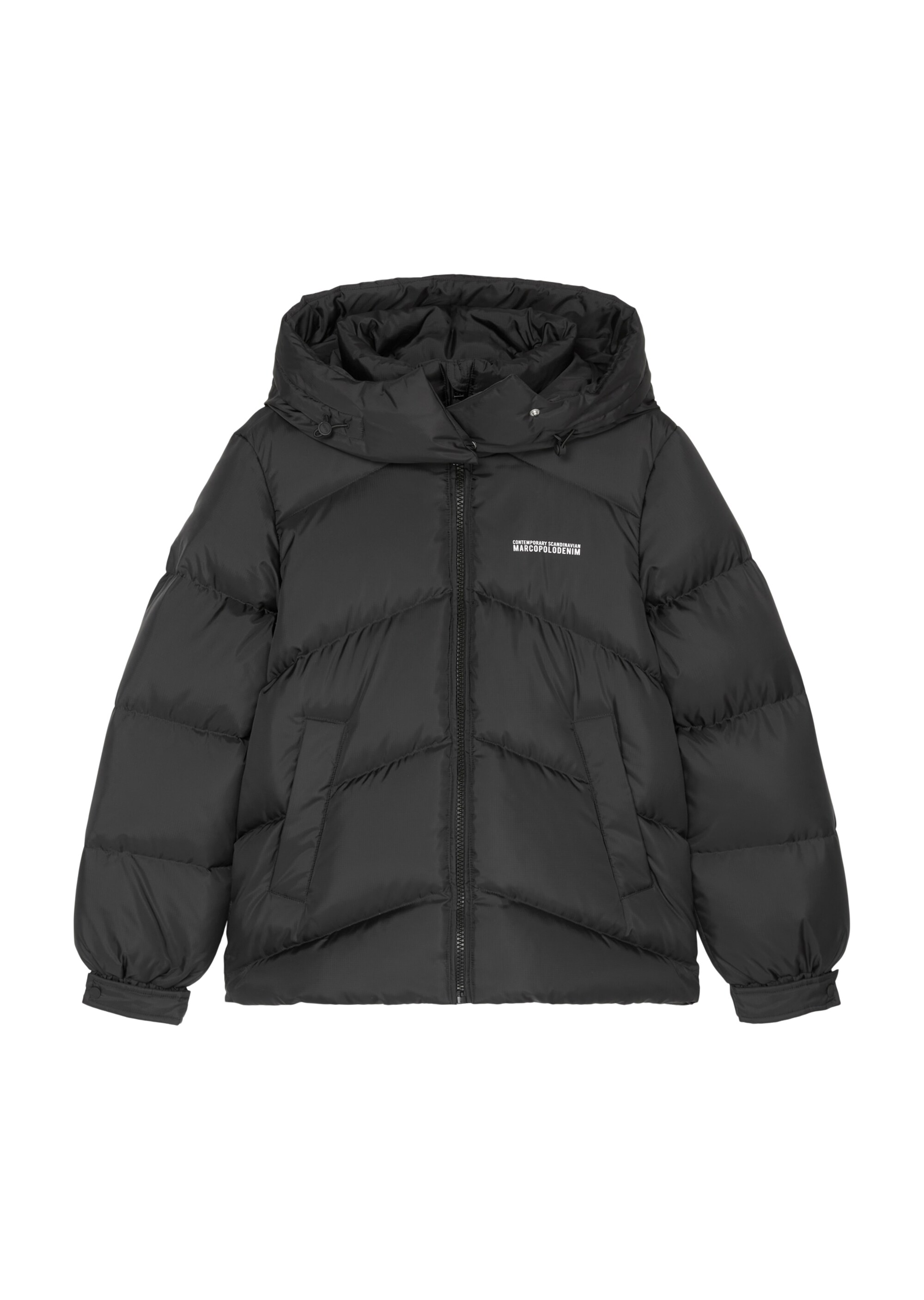 Daunen-Pufferjacke mit abnehmbarer Kapuzeaus wasserabweisendem Ripstop