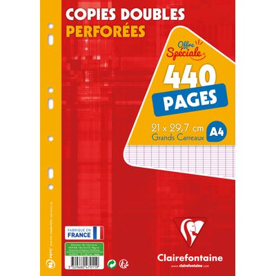 Clairefontaine - copies doubles - 440 pages - A4 - grands carreaux (Seyes) - perforées