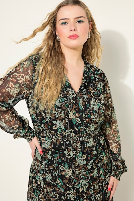 Maxikleid, A-Line, Flower Print, Wrap-Effekt