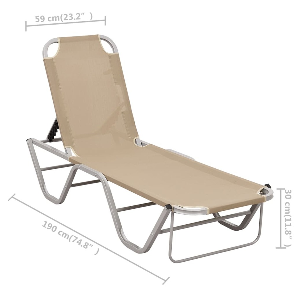 Transat chaise longue bain de soleil lit de jardin terrasse meuble d'extérieur aluminium et textilène crème