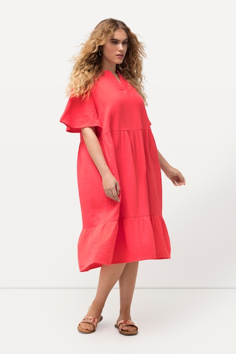 Musselin-Kleid, A-Linie, Tunika-Ausschnitt, Halbarm