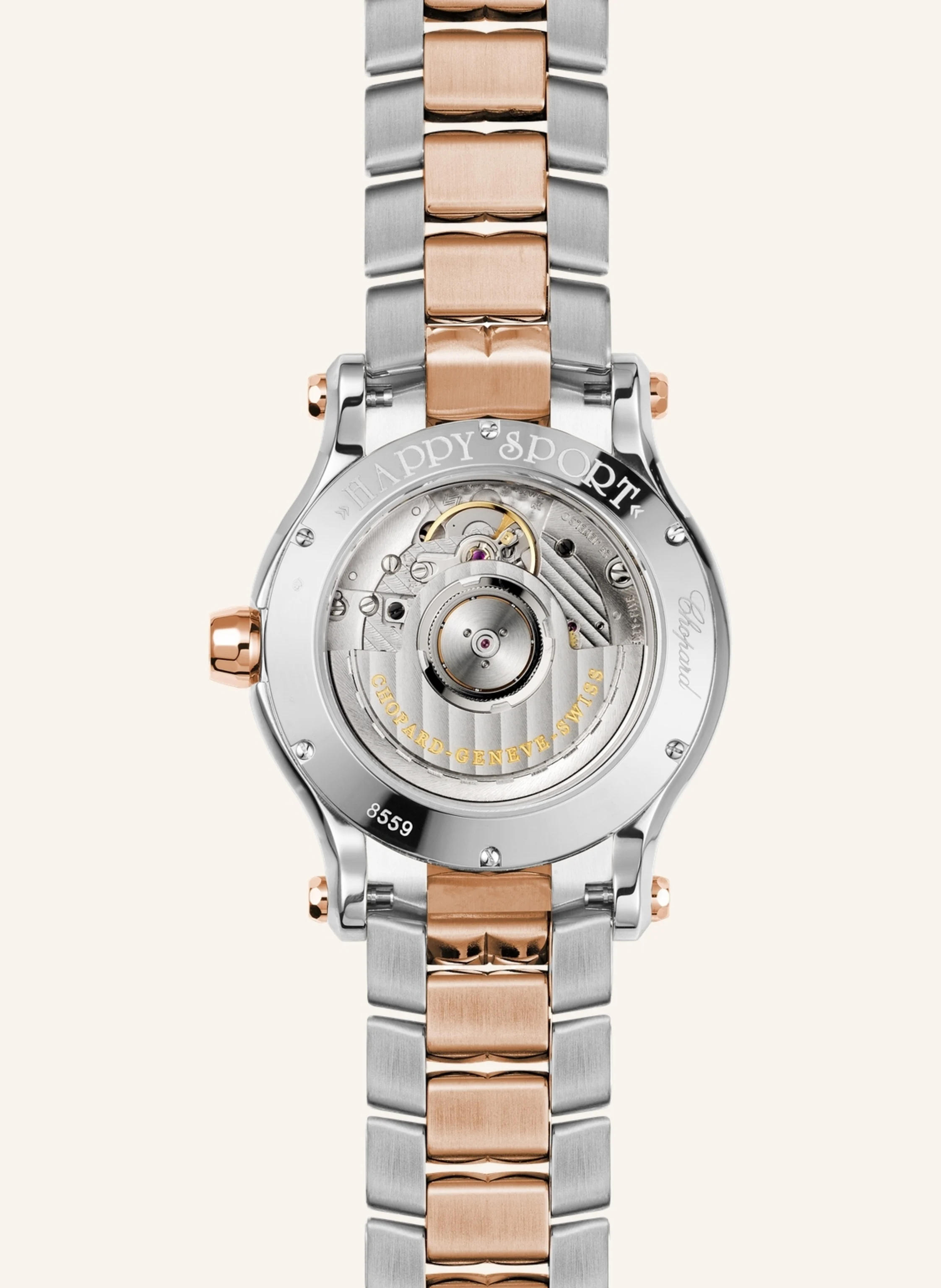 Chopard Uhr HAPPY SPORT Uhr mit 36 mm Gehäuse, Automatik, 18 Karat Roségold, Edelstahl und Diamanten