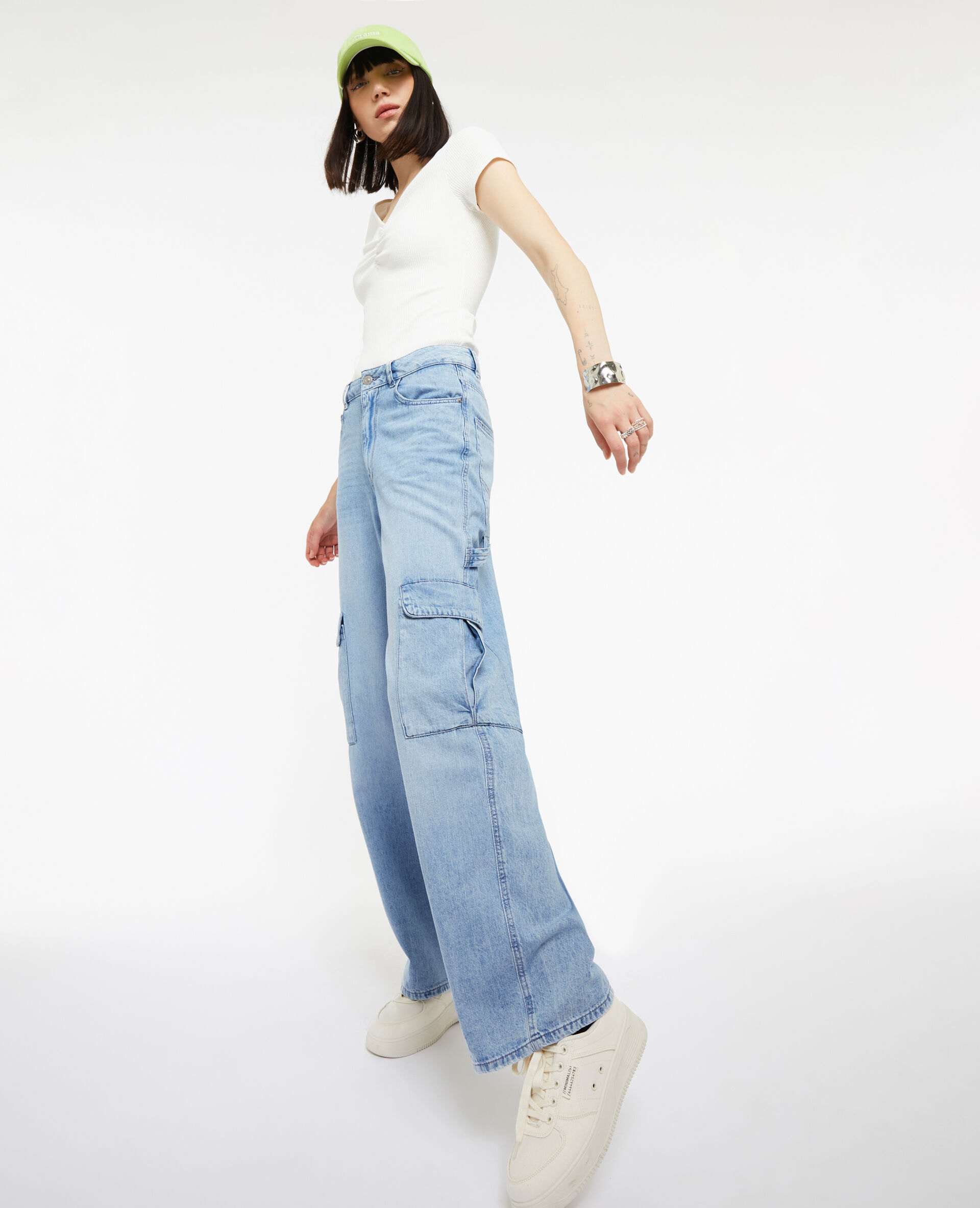 Jean cargo large - Bleu clair