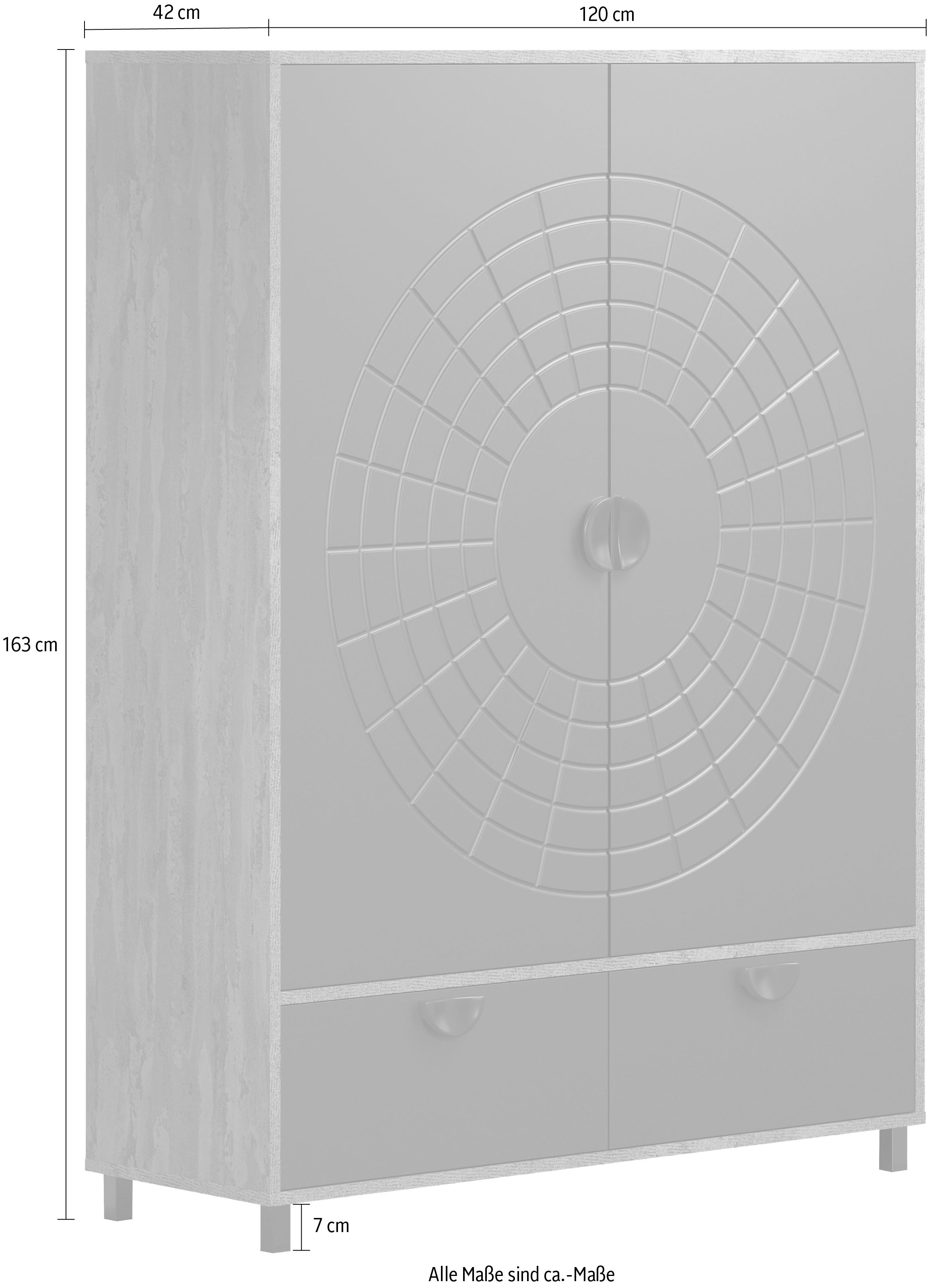 INOSIGN Highboard »Fusion« 1 Stk. tlg. Stauraumschrank mit besonderem Kreismuster - (B/T/H) 120/42/163 cm