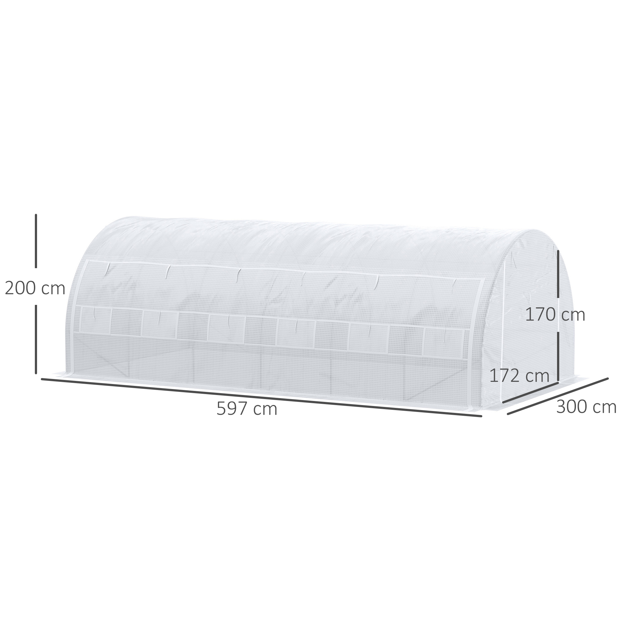 Estufa de jardim Outsunny 6x3x2 m com porta e 12 janelas de enrolar, feita de polietileno de 140 g/m² e aço galvanizado, para cultivo de plantas e flores, branca.