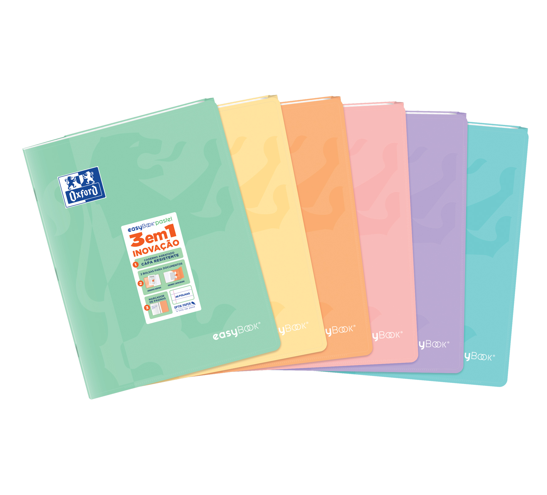 CADERNO AGRAFADO A4 OXFORD EASYBOOK PASTEL PAUTADO 48 FOLHAS CORES SORTIDAS