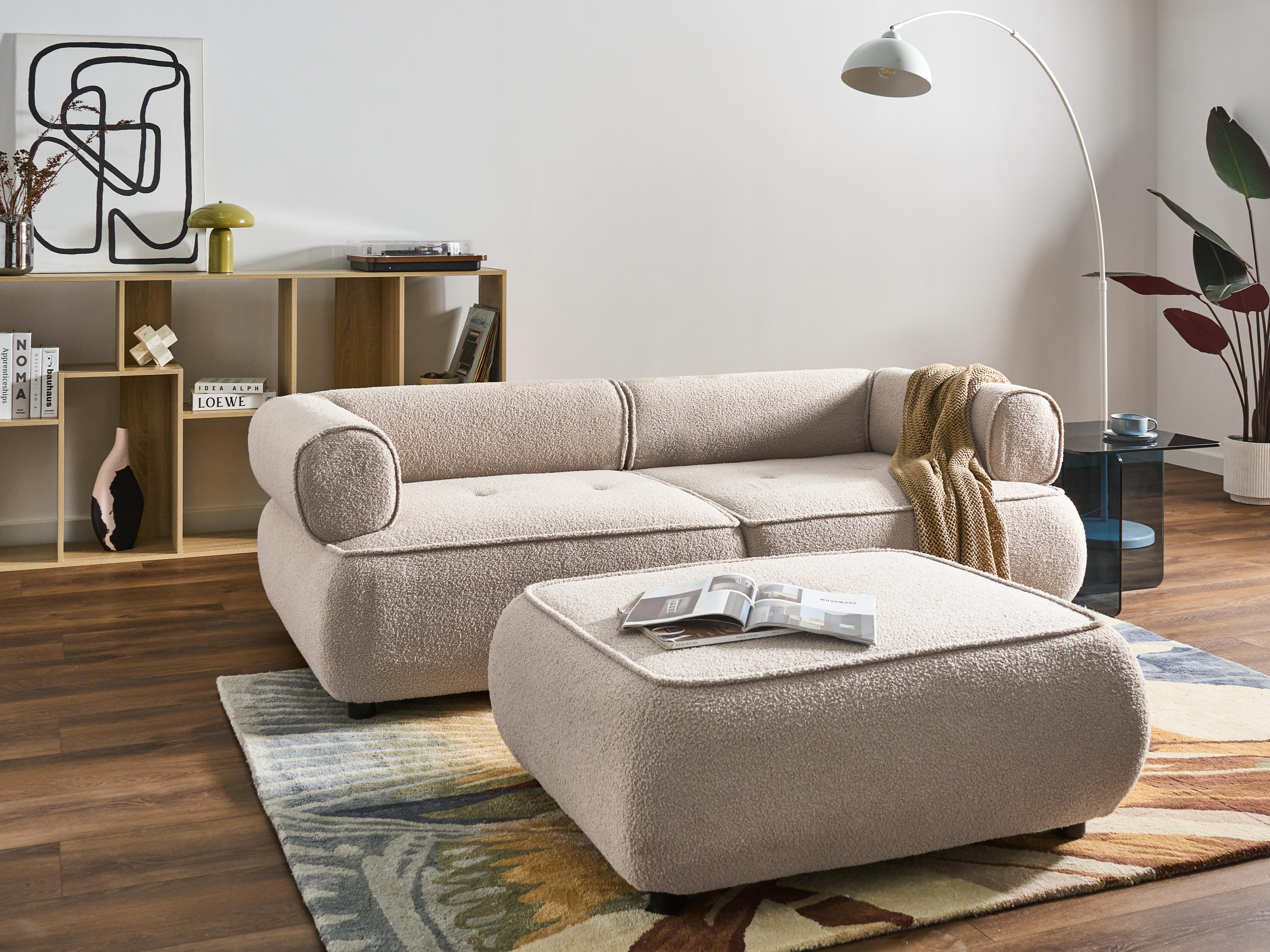 Bank 3-zits SALLA Bouclé Beige met ottomaan