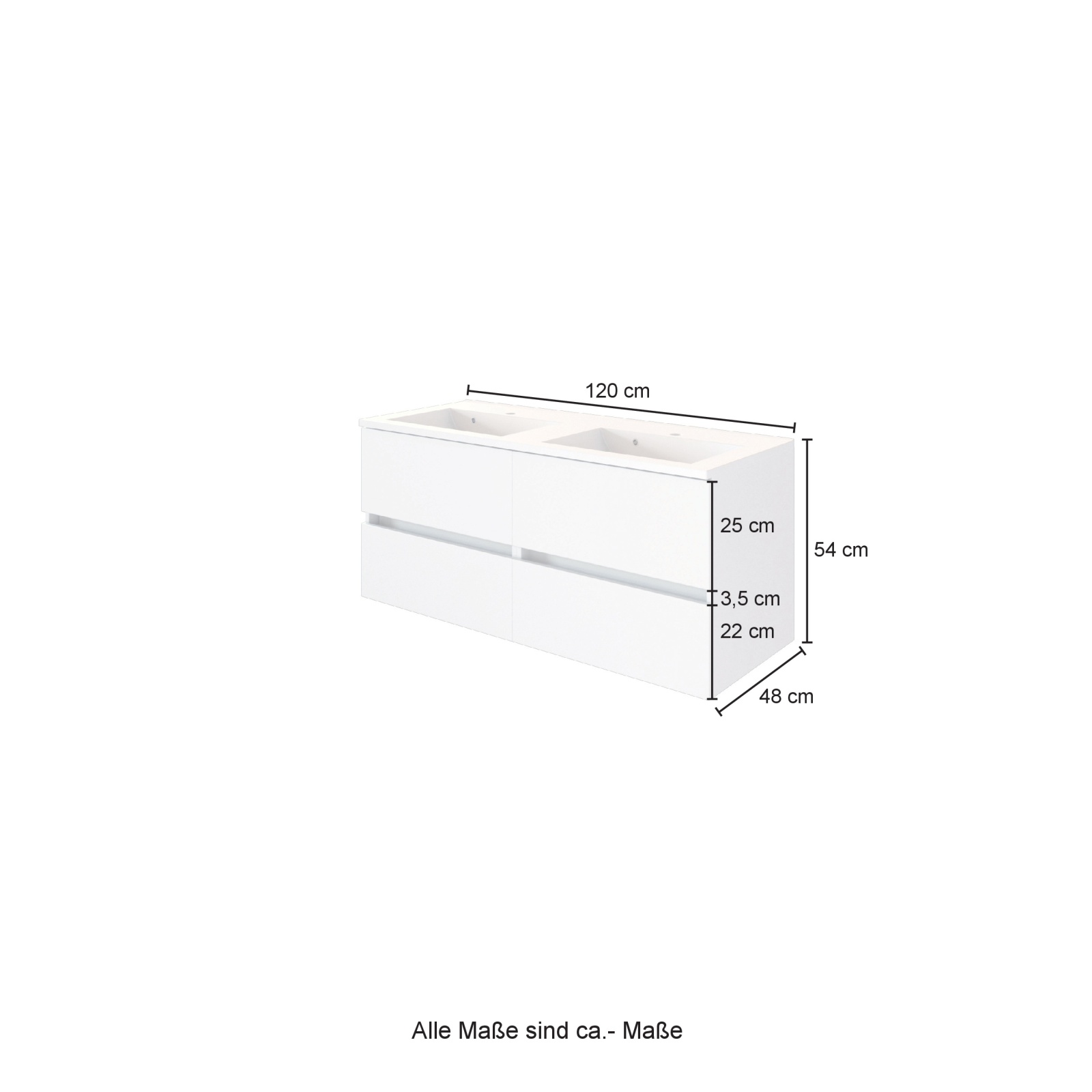 2er-Set Waschtisch BAABE - matt grau - graphit - mit Mineralgussbecken - 120 cm