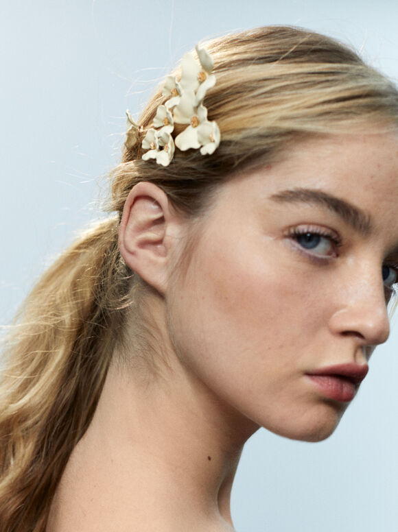 Conjunto de pentes de cabelo com flores - Branco-creme