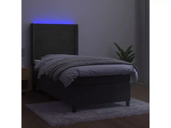Sommier tapissier et matelas et LED Gris foncé 90x190cm Velours