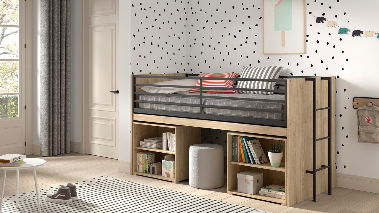 Halfhoogslaper Sam met 2 boekenkasten eik