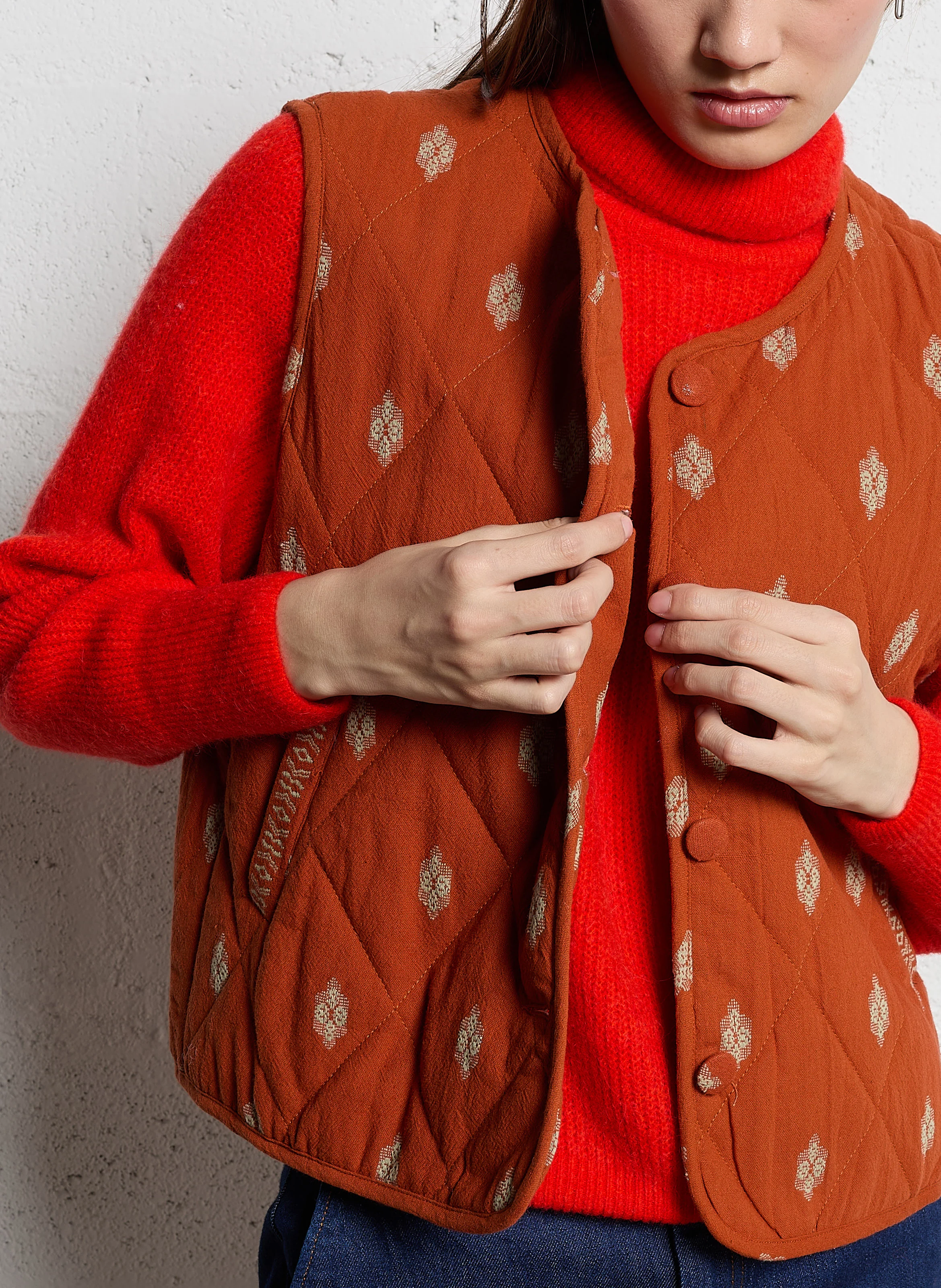 Gilet col rond en coton | Orange