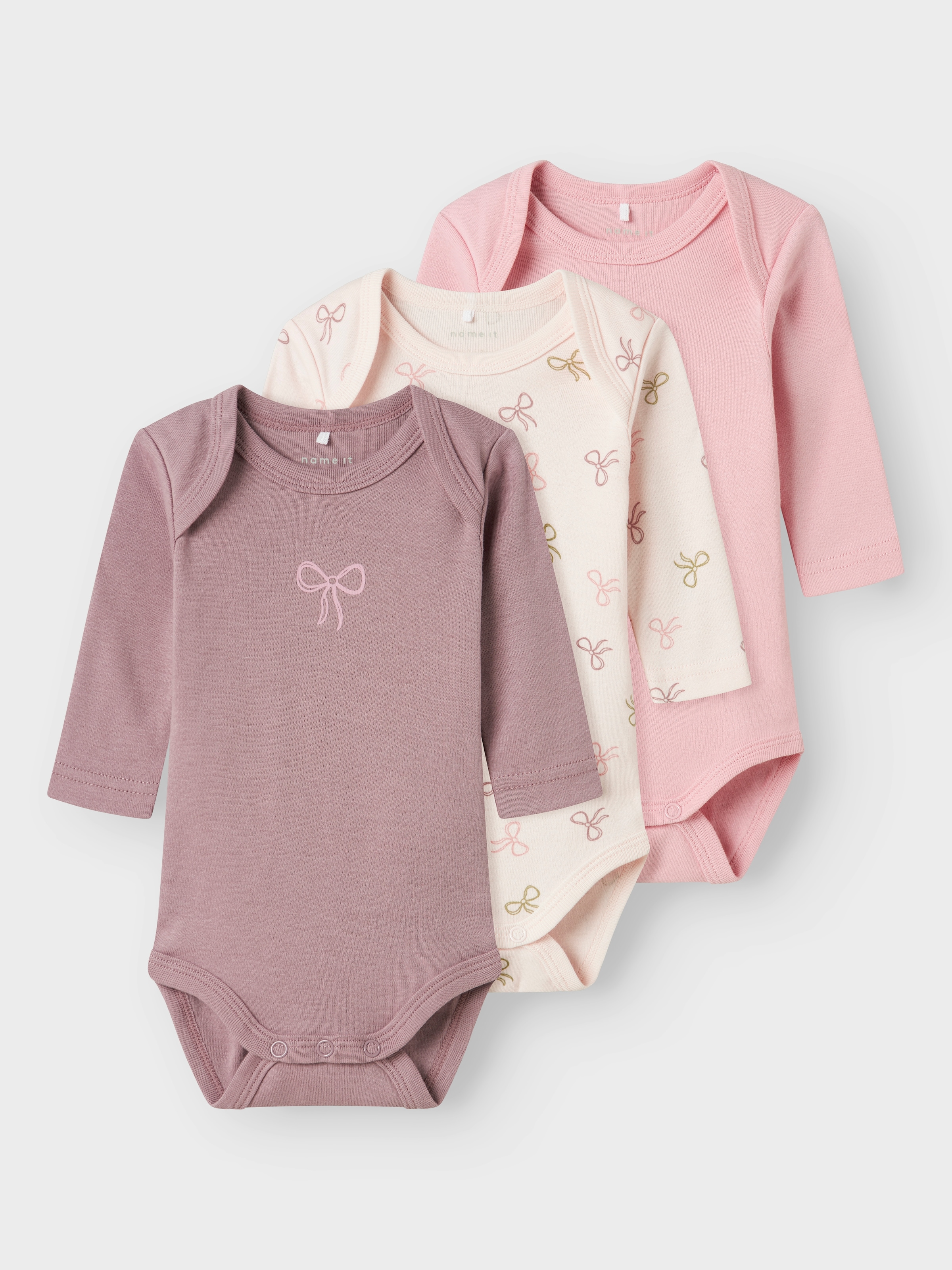Name It Langarmbody »NBFBODY 3P LS BARELY PINK BOW NOOS«, 3 Stk.