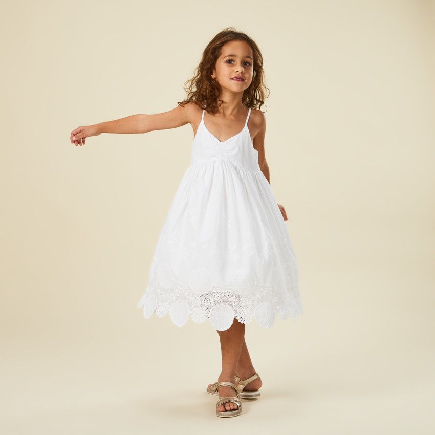 Robe de cérémonie avec broderie anglaise pour fille - Ecru