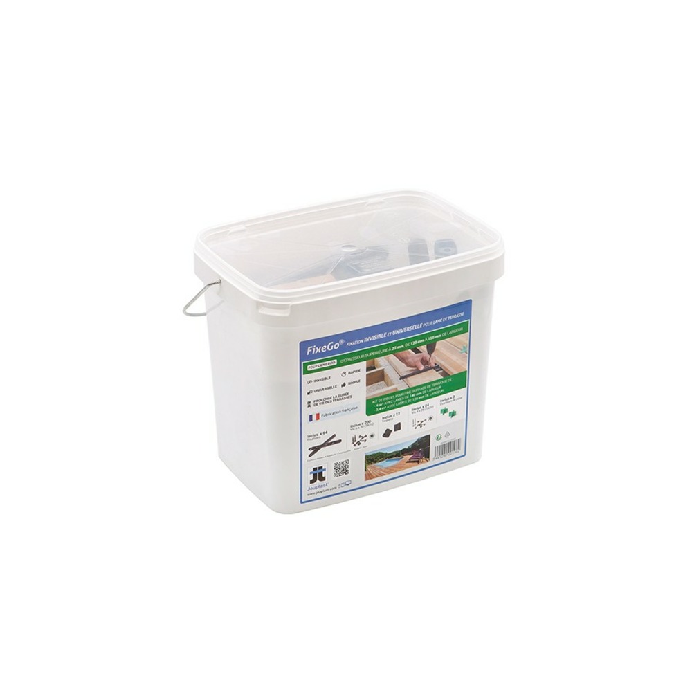Fixation invisible pour lame de terrasse en bois fixego - jouplast pour lames de 25 mm d'épaisseur et plus
