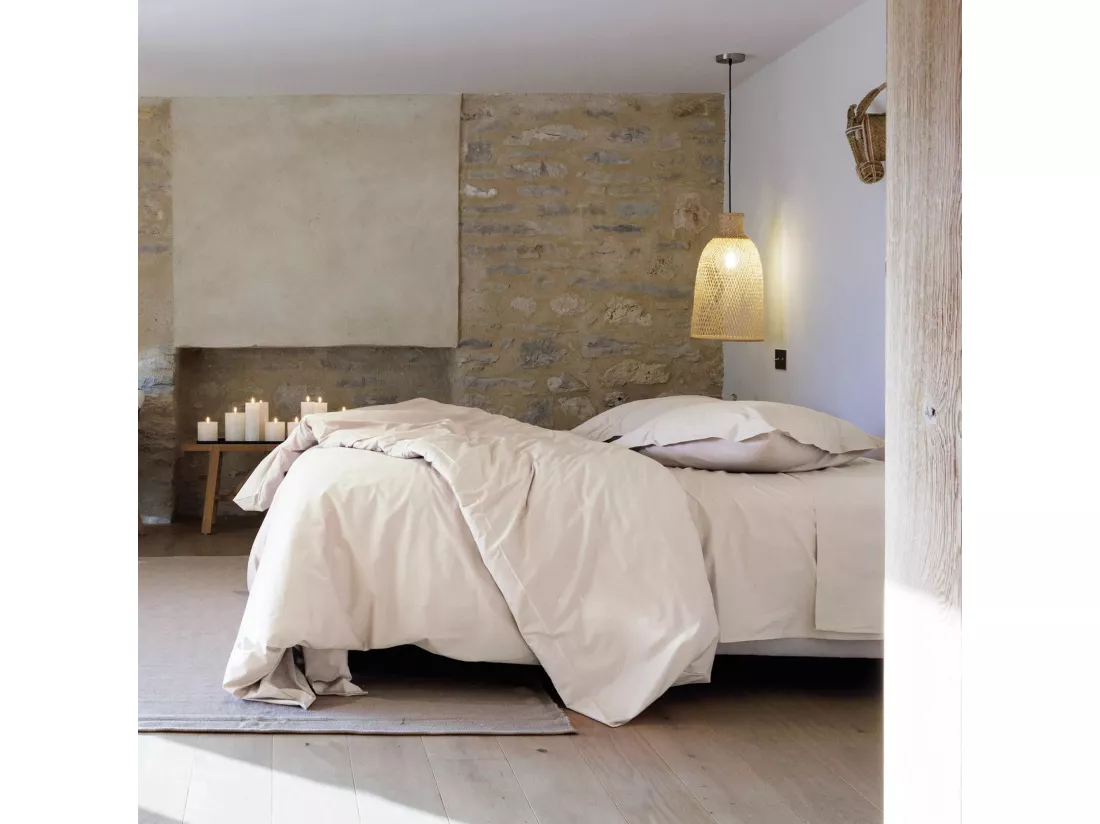 Drap plat pour lit 270x300 cm percale de coton MANOIR blanc Naturel