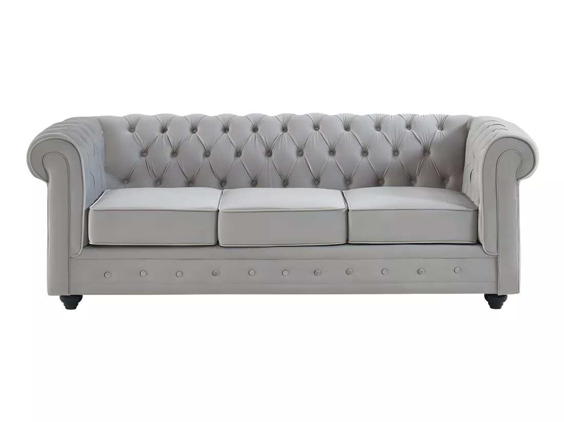Canapés 3 places 2 places et un fauteuil CHESTERFIELD - Velours gris clair