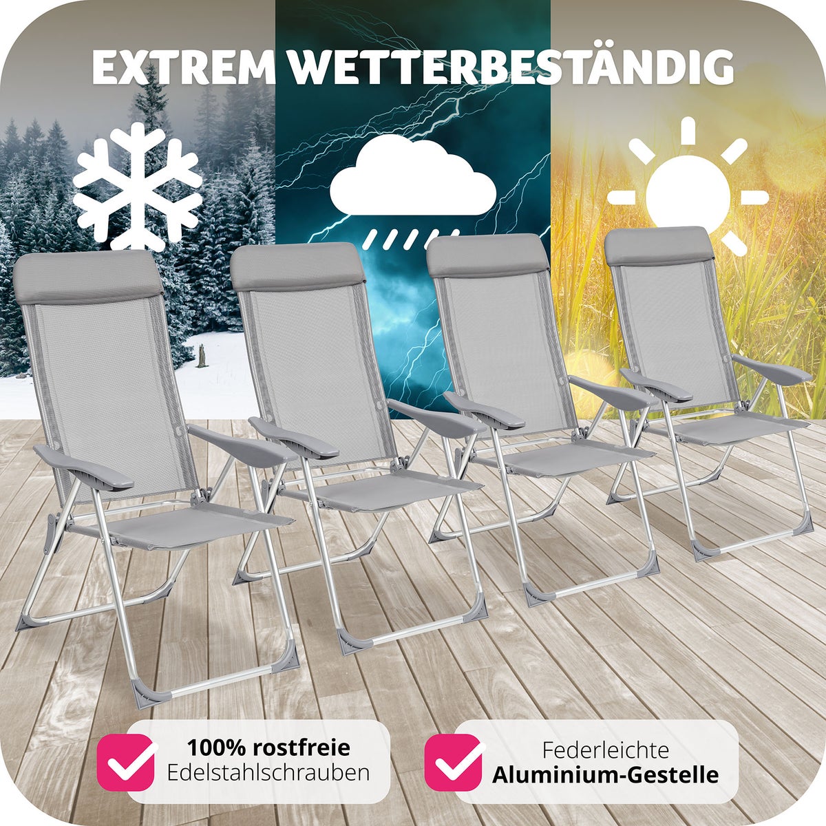 Set van 4 tectake Maurine opvouwbare tuinstoelen, 73 x 59 x 110 cm