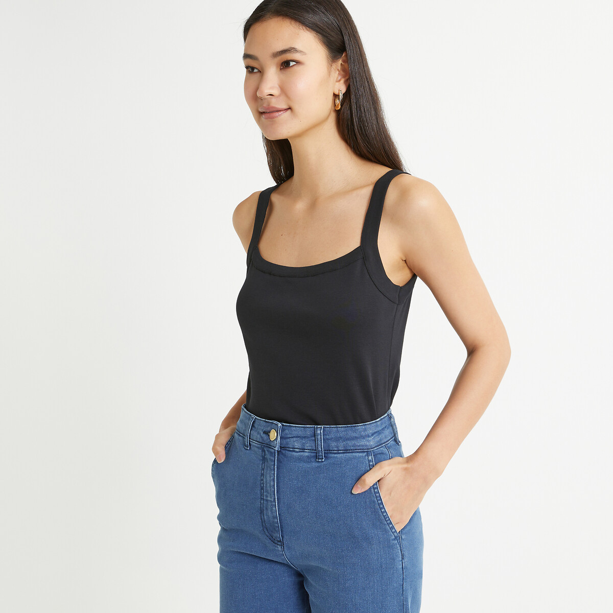 ANNE WEYBURN<br>Regata com decote quadrado, puro algodão penteado